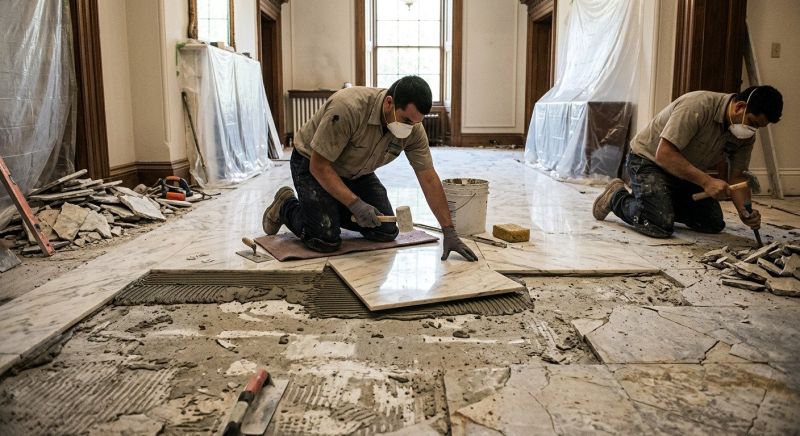White Marble Tile Installation in Overland Park, KS