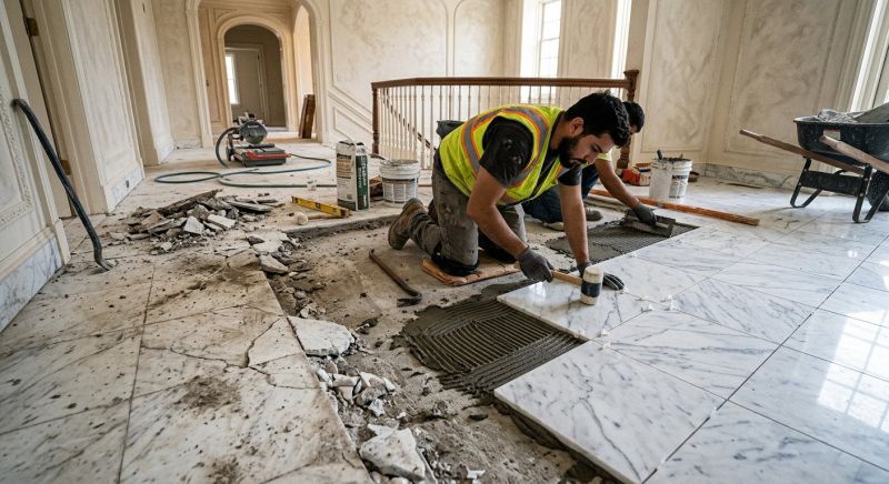White Marble Tile Installation in Olathe, KS