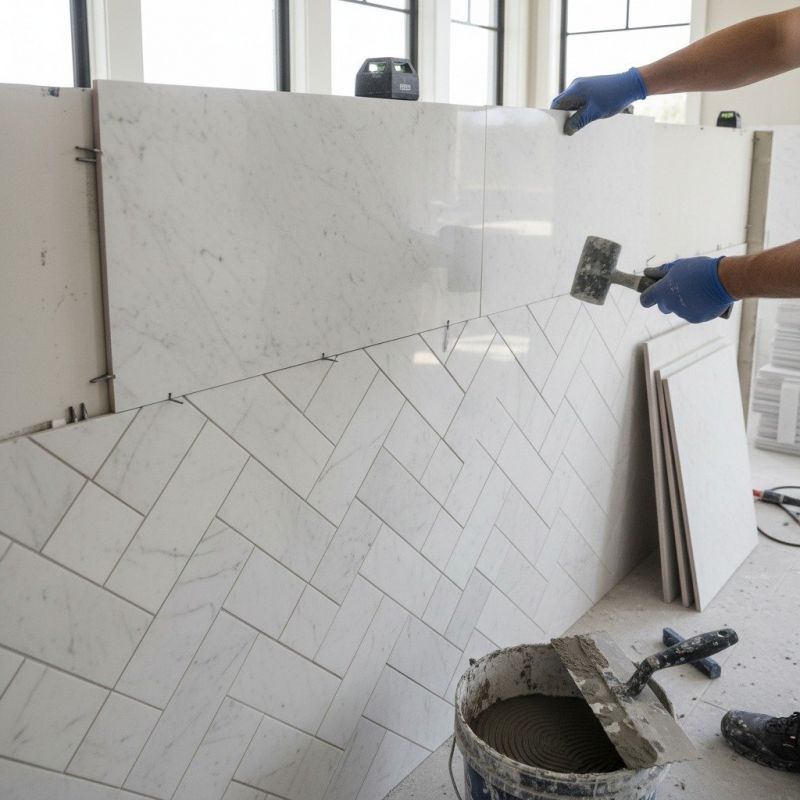 White Marble Tile Installation in Kansas City, KS